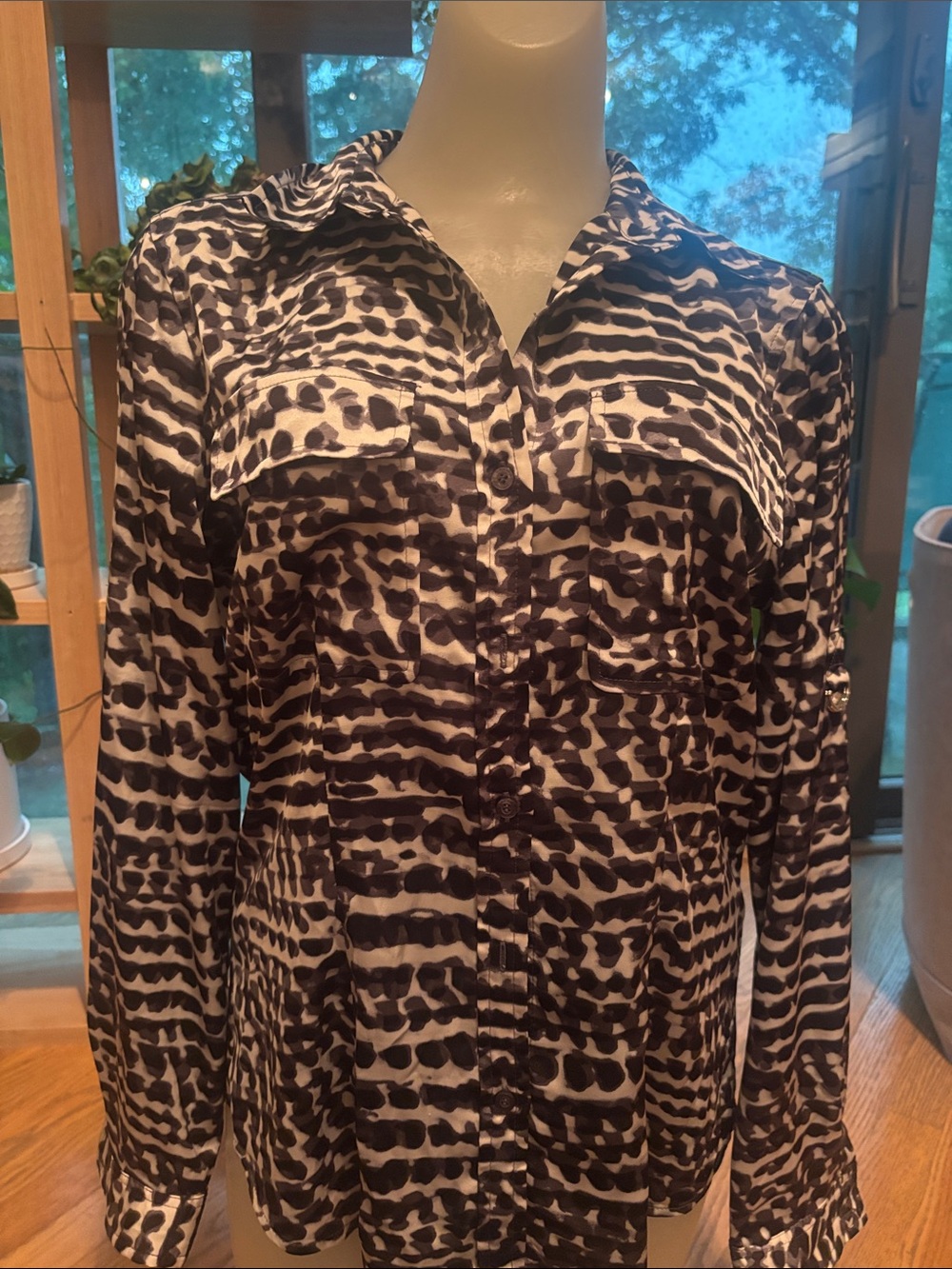 Calvin Klein Black and White Abstract Animal-Print Top